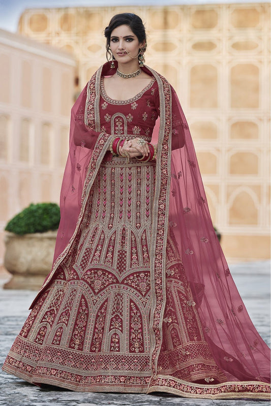 Maroon Colour Velvet Hand Work Lehenga Choli