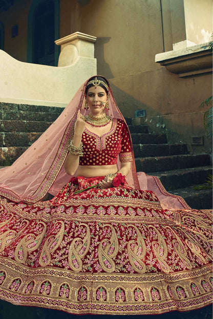 Maroon Colour Velvet Hand Work Lehenga Choli