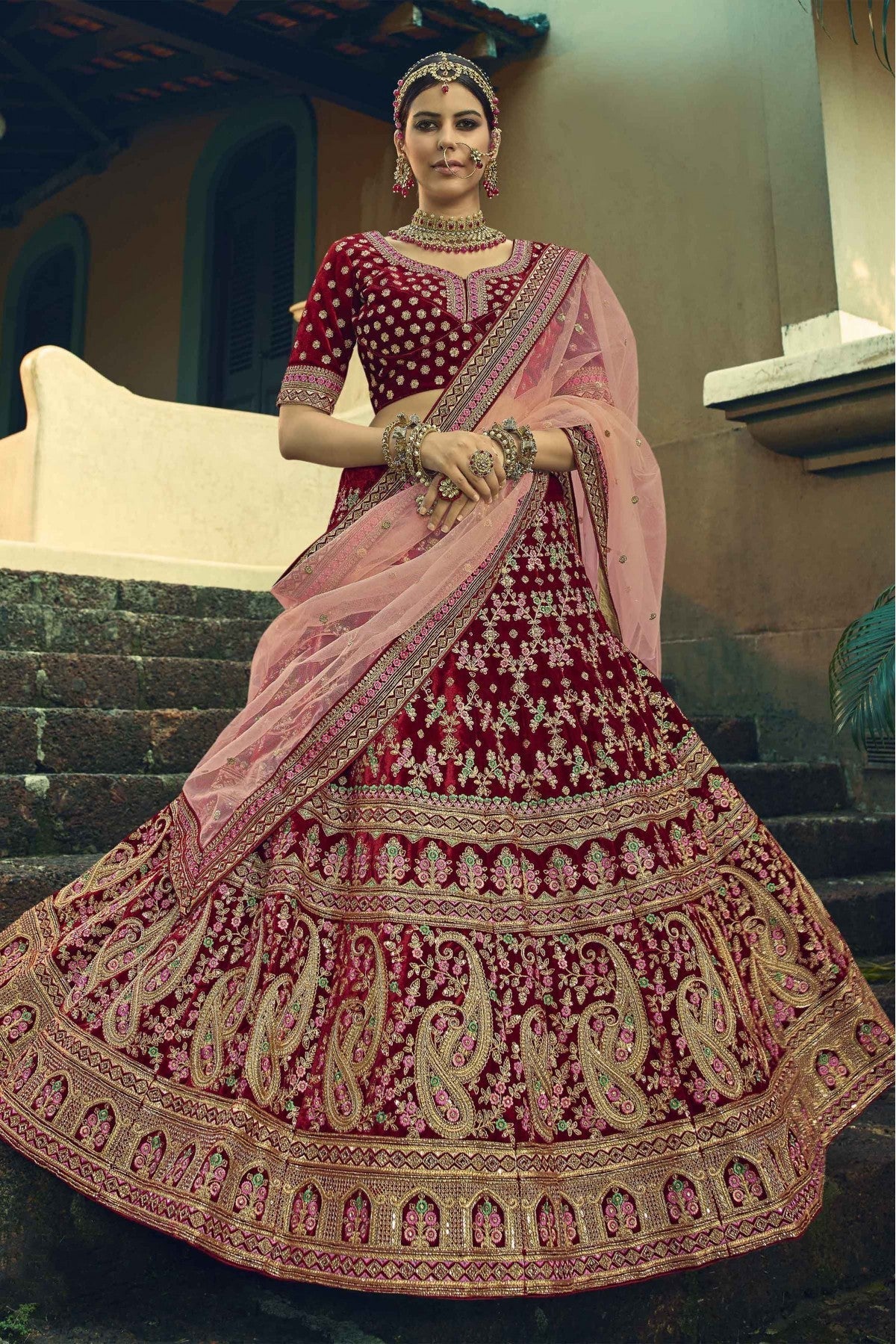 Maroon Colour Velvet Hand Work Lehenga Choli