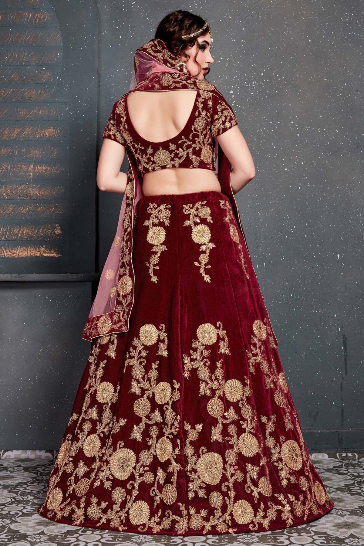 Maroon Colour Velvet Lehenga Choli