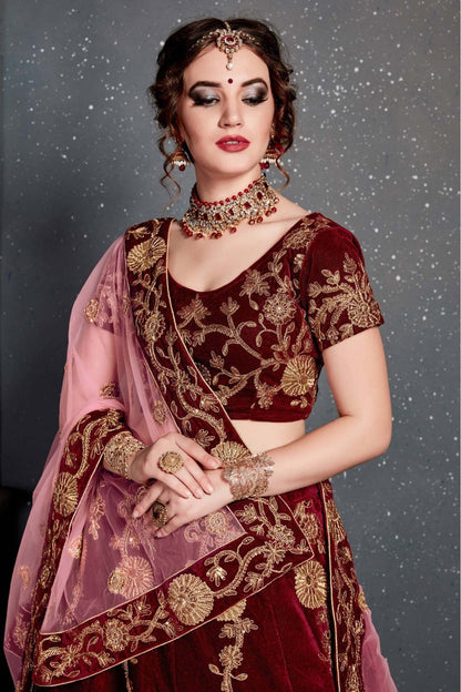 Maroon Colour Velvet Lehenga Choli