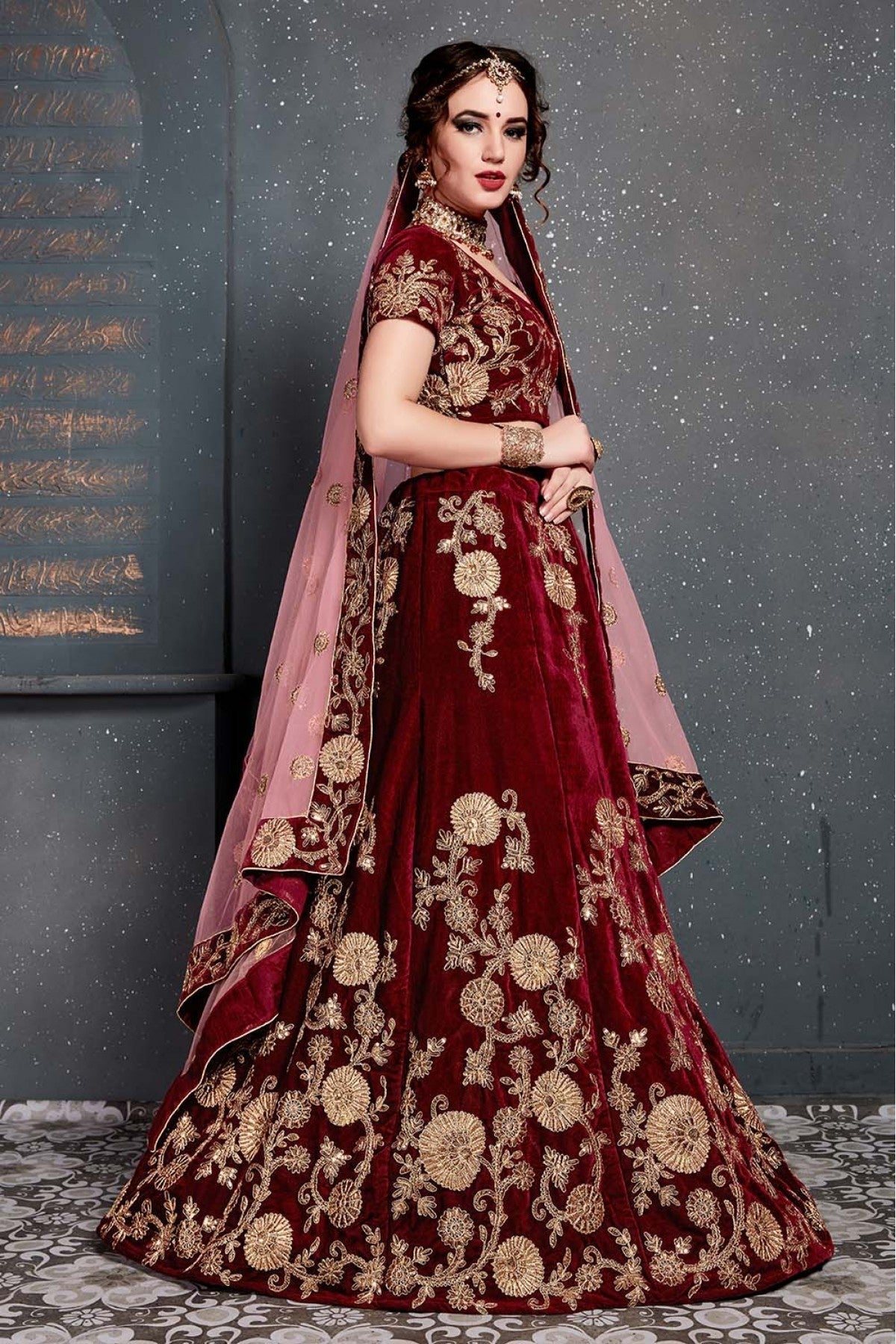 Maroon Colour Velvet Lehenga Choli