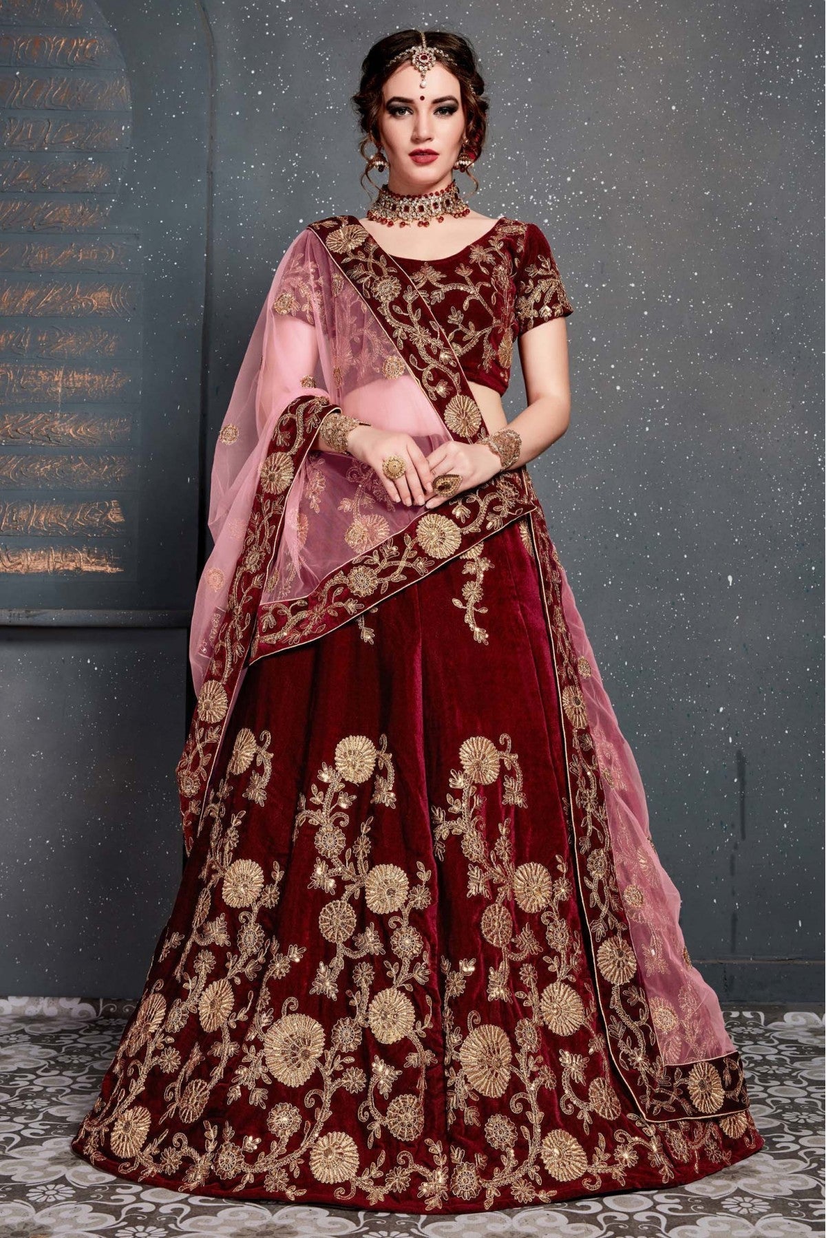 Maroon Colour Velvet Lehenga Choli