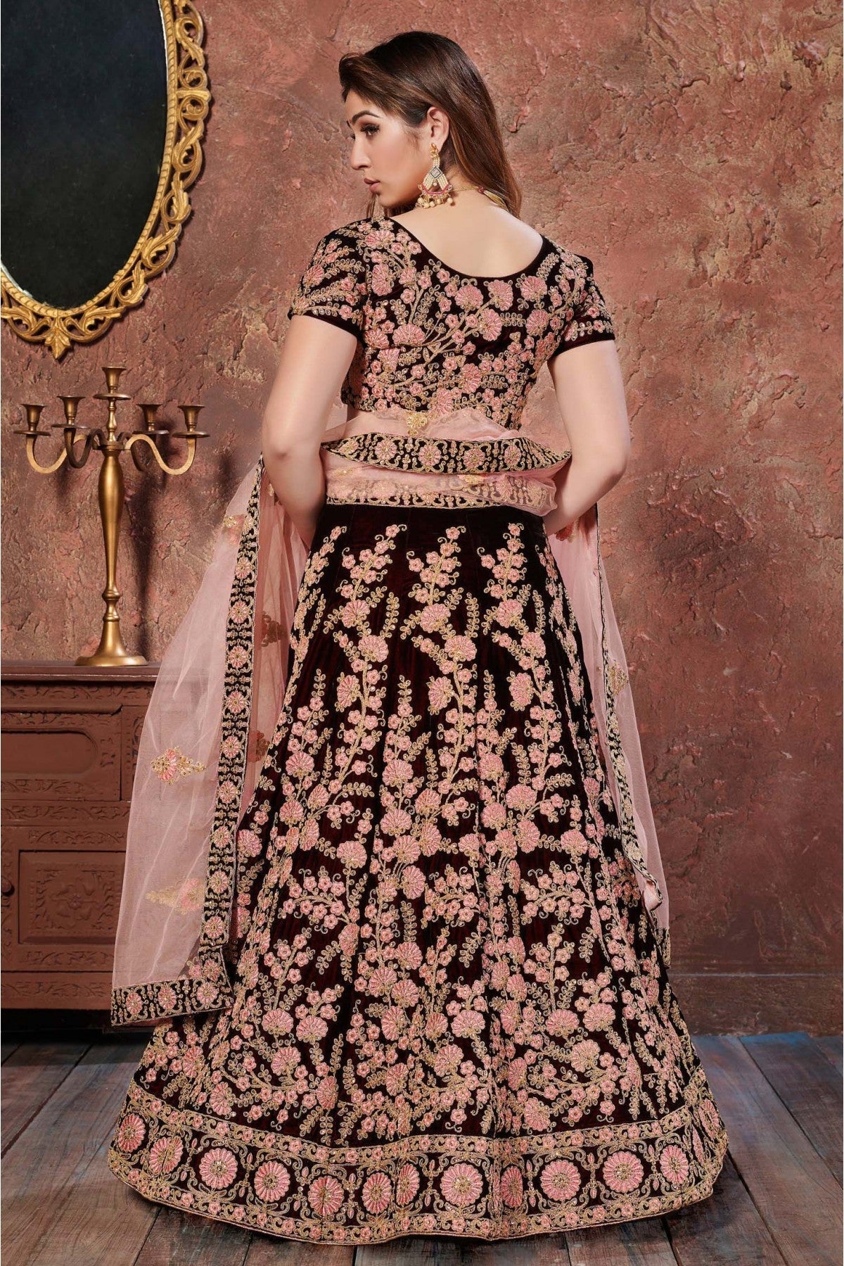 Maroon Colour Velvet Lehenga Choli