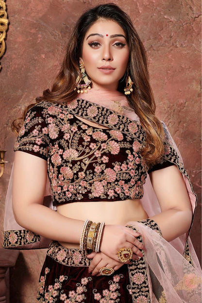 Maroon Colour Velvet Lehenga Choli