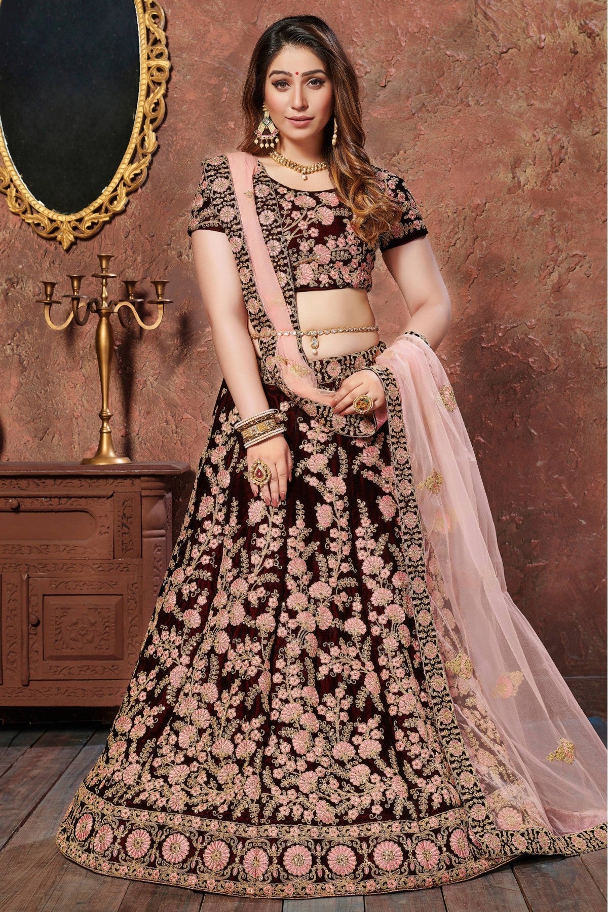 Maroon Colour Velvet Lehenga Choli