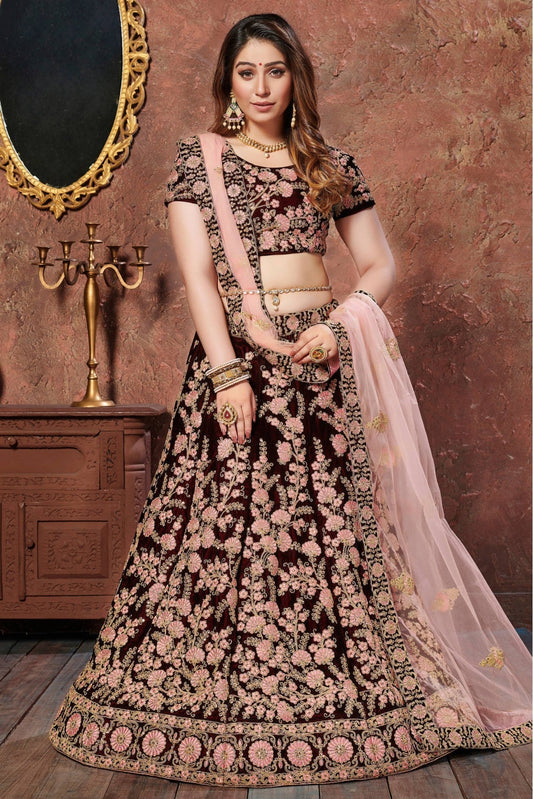 Maroon Colour Velvet Lehenga Choli