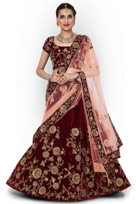 Maroon Colour Velvet and Silk Lehenga Choli