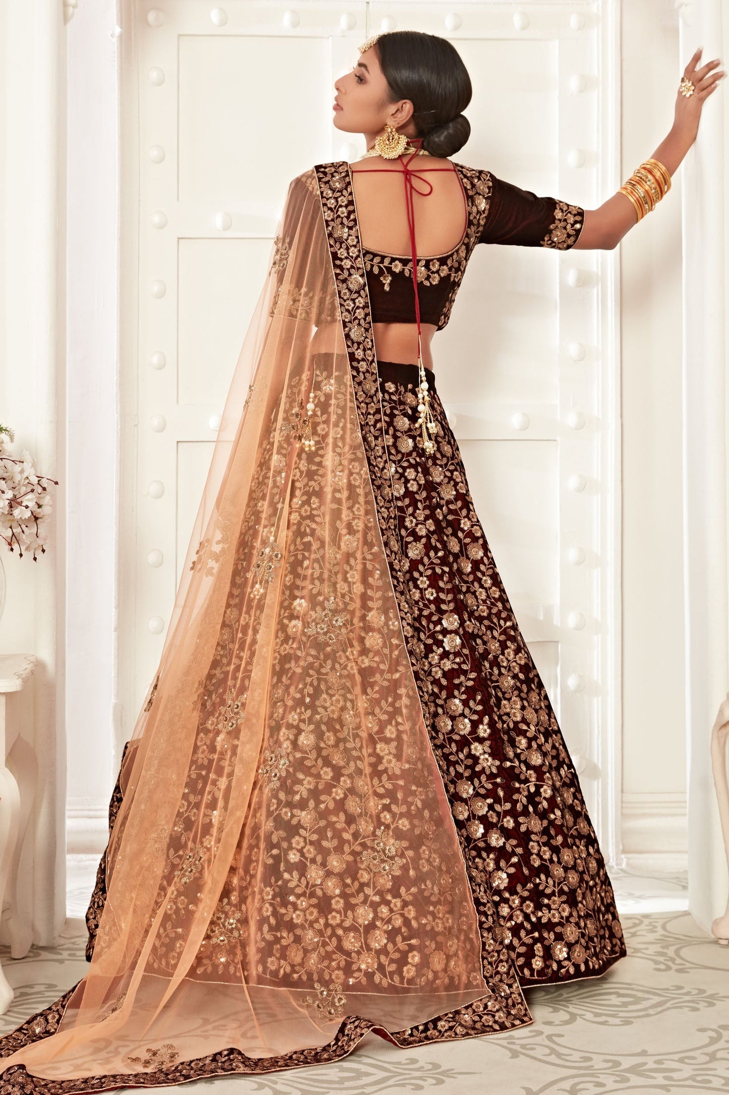 Maroon Velvet Designer Lehenga Choli