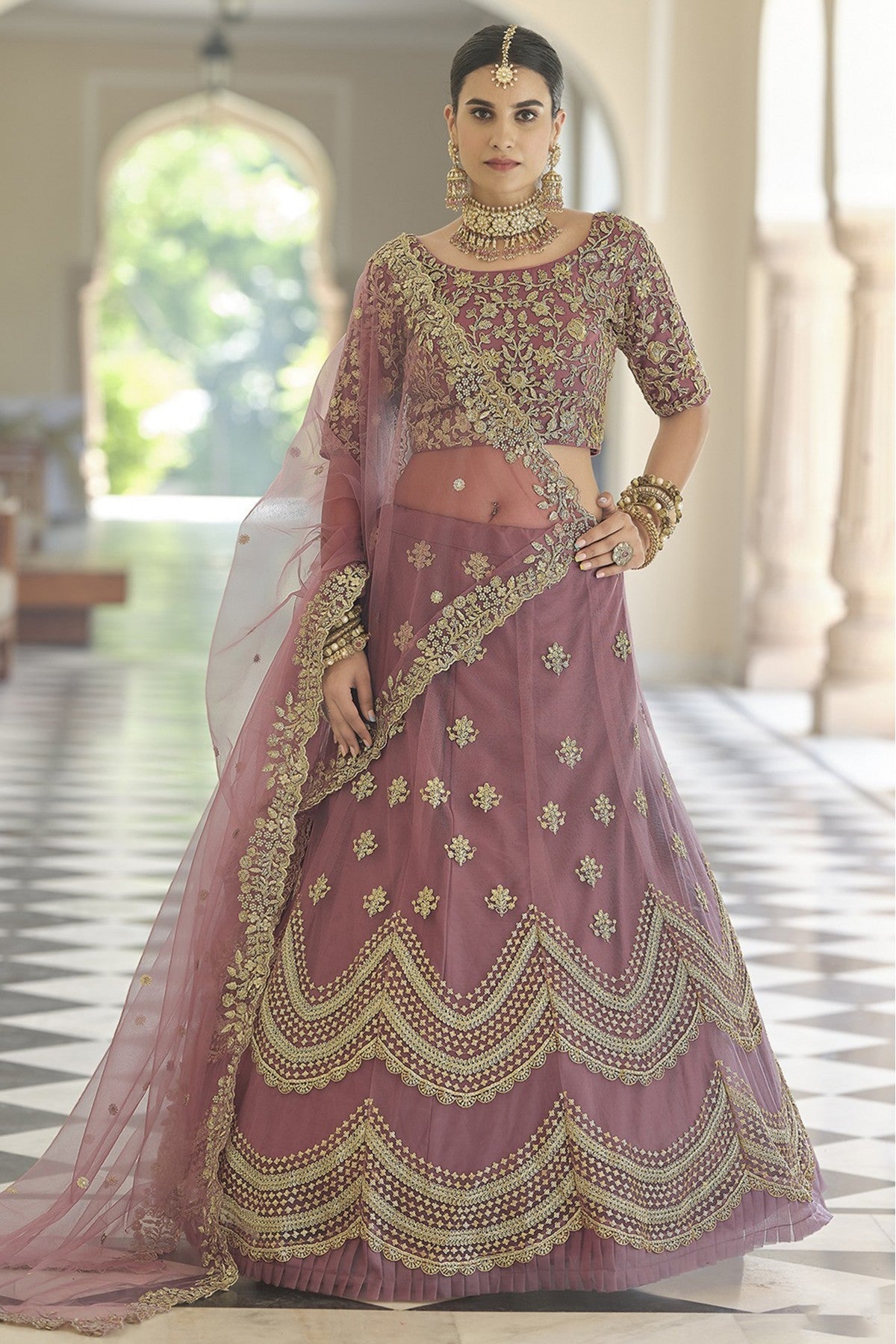 Mauve Colour Soft Net Sequins Work Lehenga Choli