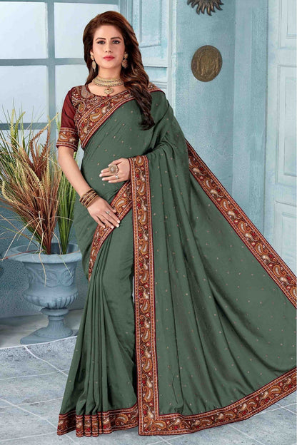 Mehendi Colour Vichitra Silk Designer Saree