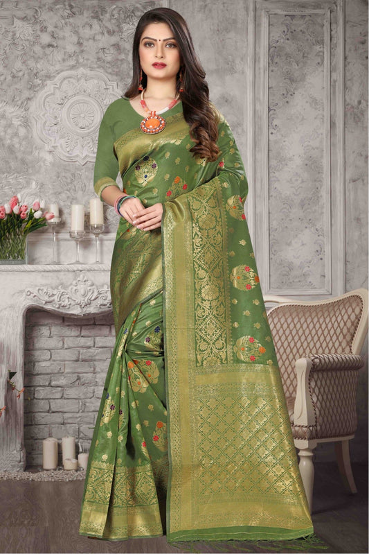 Mehendi and Green Colour Banarasi Art Silk Traditional Saree