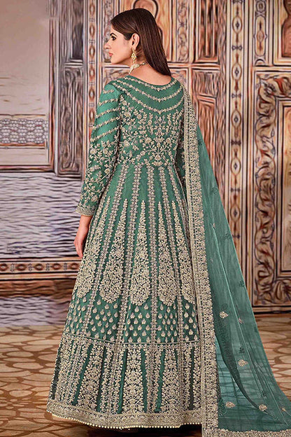 Mint Blue Colour Net Semi Stitched Anarkali Suit