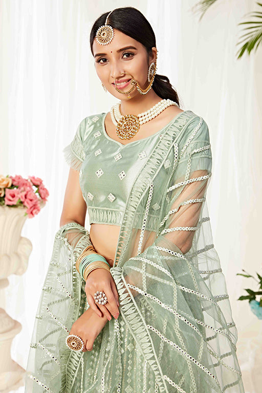 Mint Green Colour Net Designer Lehenga Choli