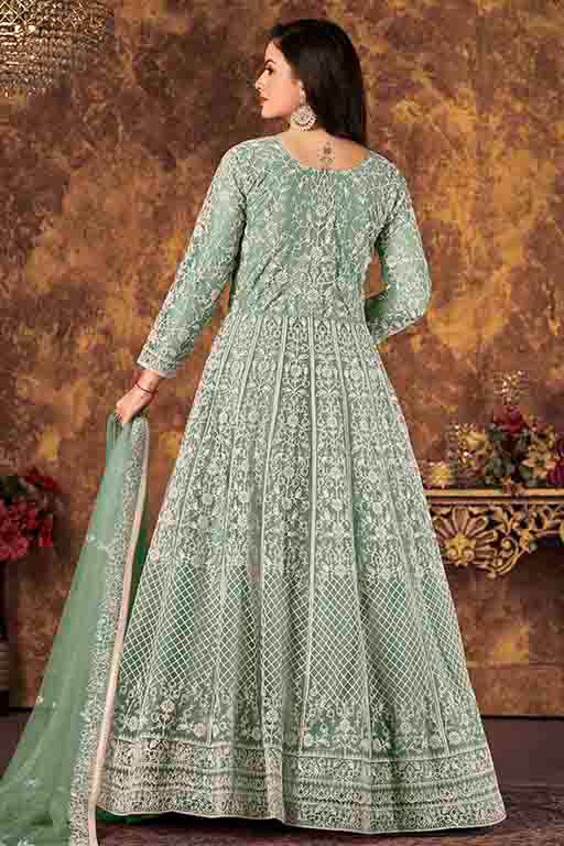 Mint Green Colour Net Semi Stitched Anarkali Suit