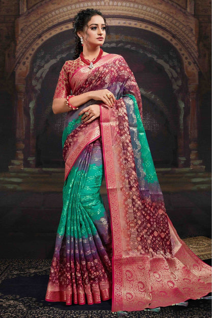 Multicolour Chanderi Jacquard Woven Saree