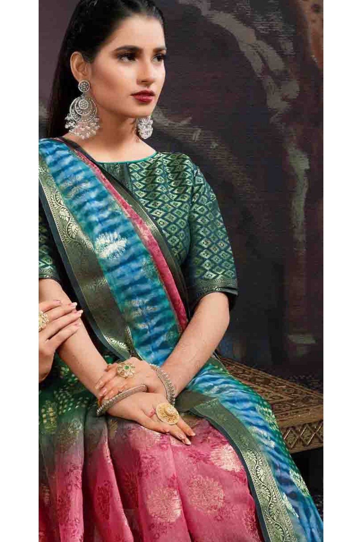 Multicolour Chanderi Jacquard Woven Saree