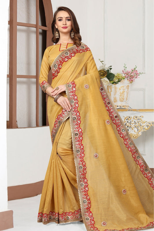 Mustard Colour Art Silk Embroidery Saree