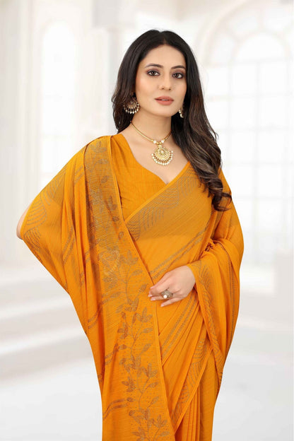 Mustard Colour Chiffon Stone Work Saree VSSD1120996