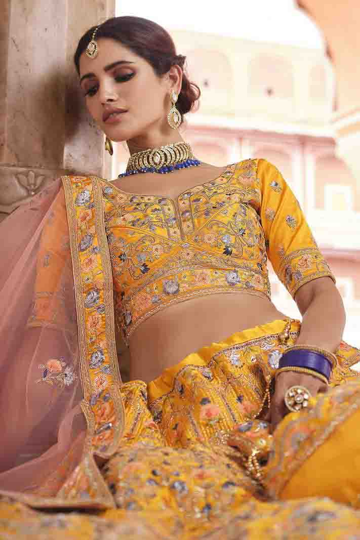 Mustard Colour Crepe Thread Work Lehenga Choli