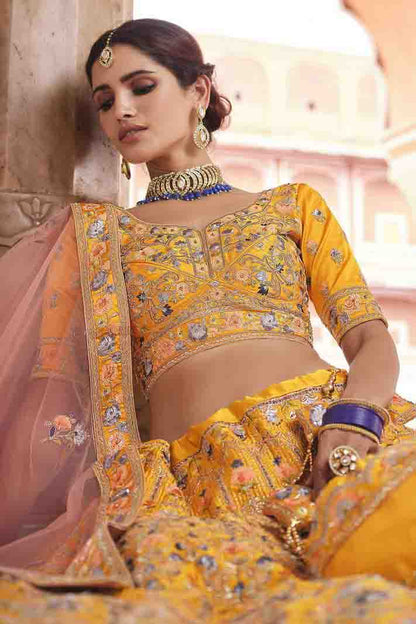 Mustard Colour Crepe Thread Work Lehenga Choli