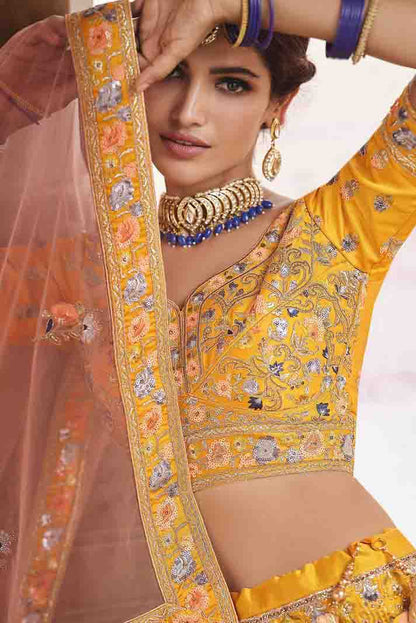 Mustard Colour Crepe Thread Work Lehenga Choli