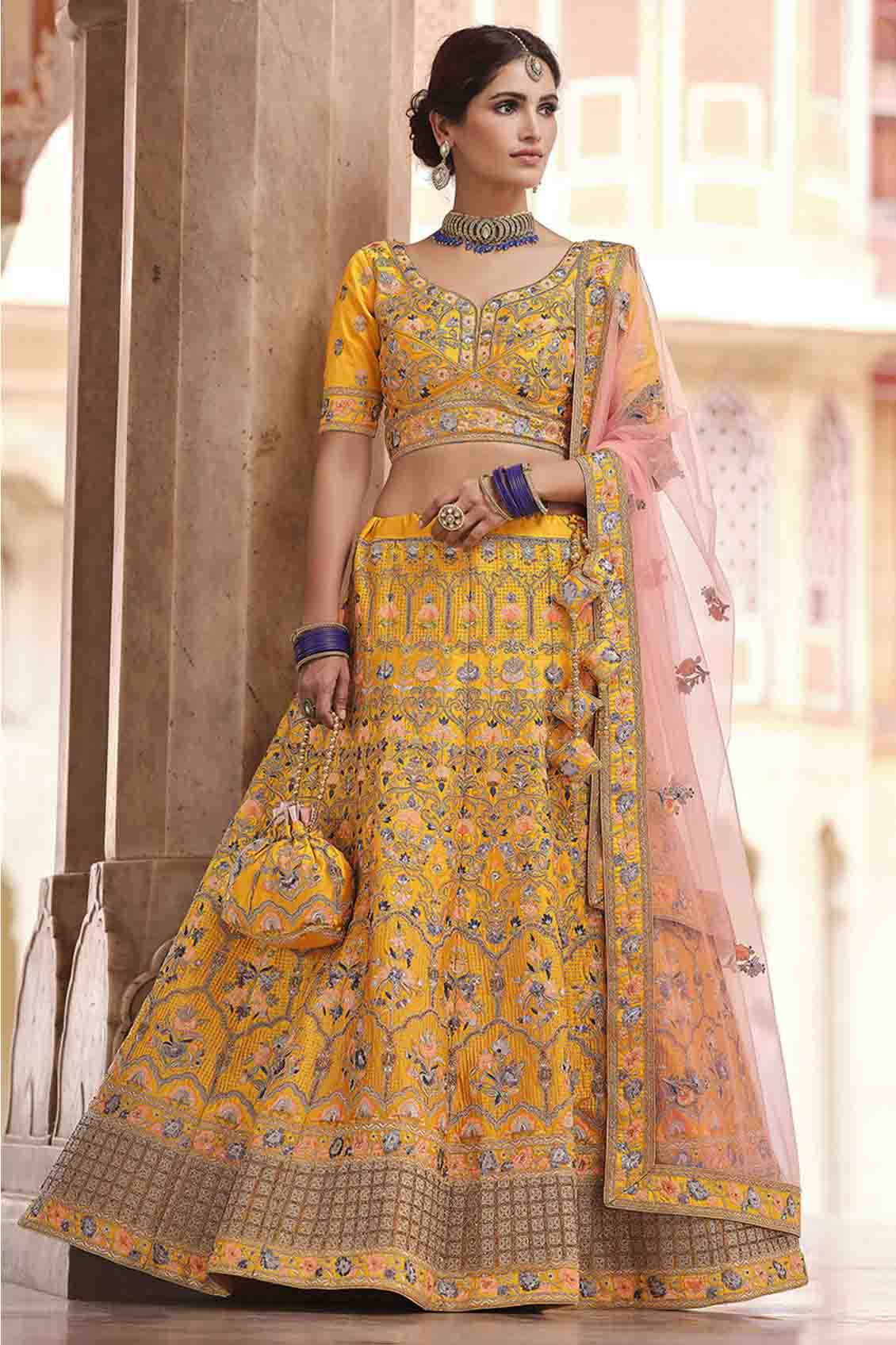 Mustard Colour Crepe Thread Work Lehenga Choli