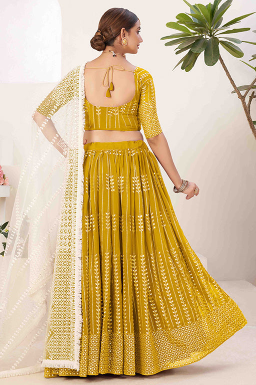 Mustard Colour Georgette Designer Lehenga Choli