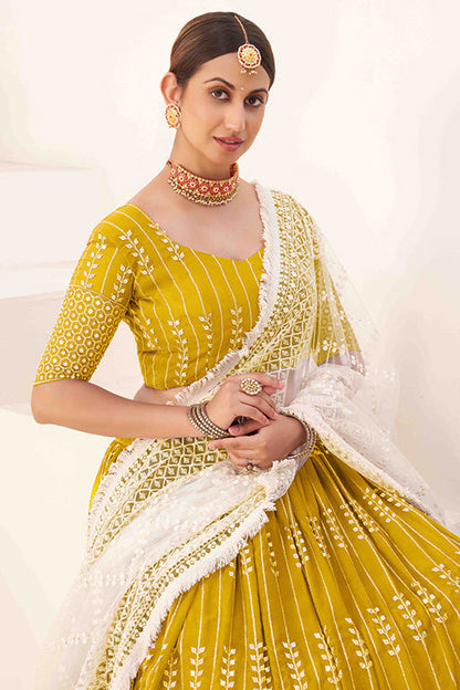 Mustard Colour Georgette Designer Lehenga Choli