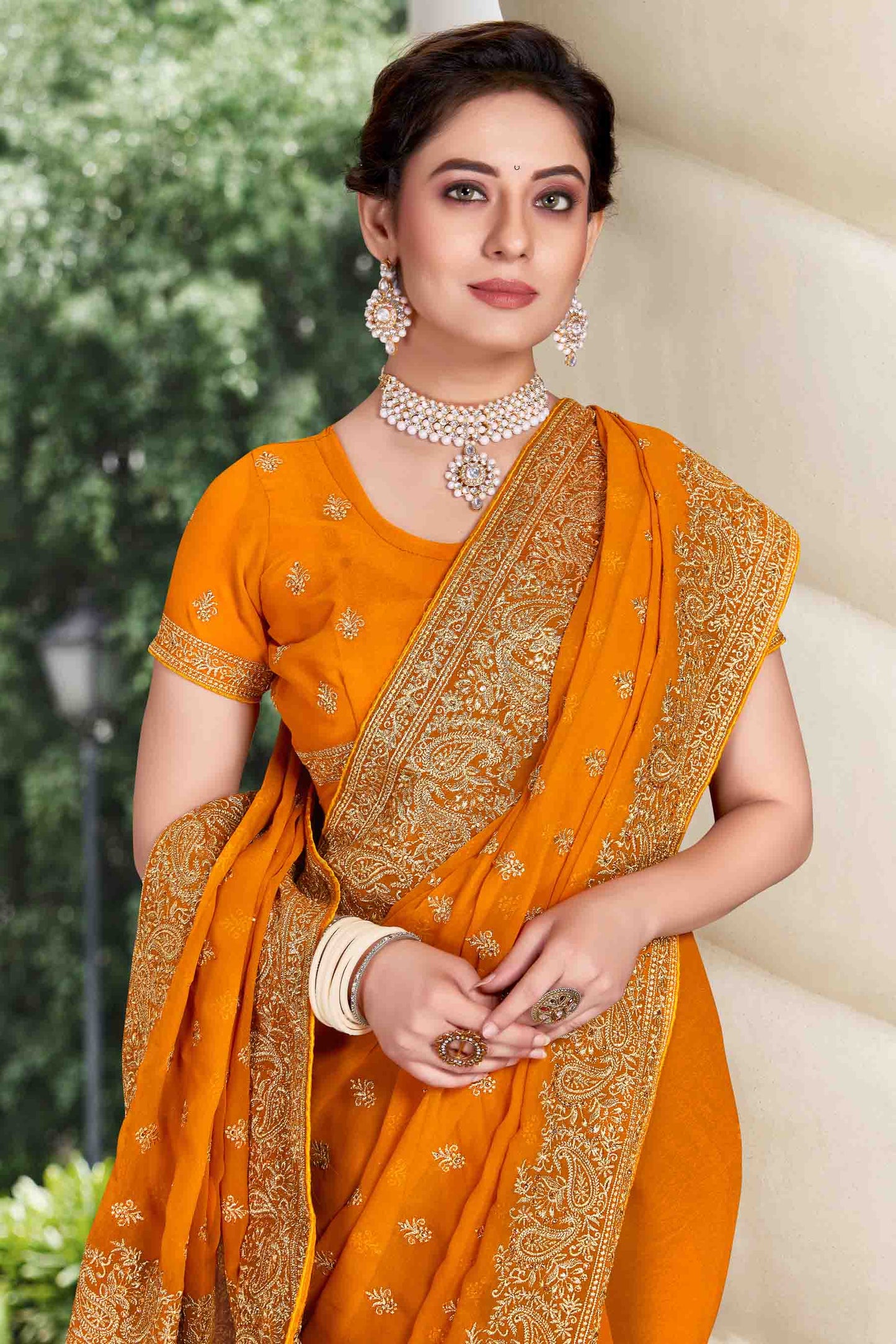 Mustard Colour Georgette Designer Saree