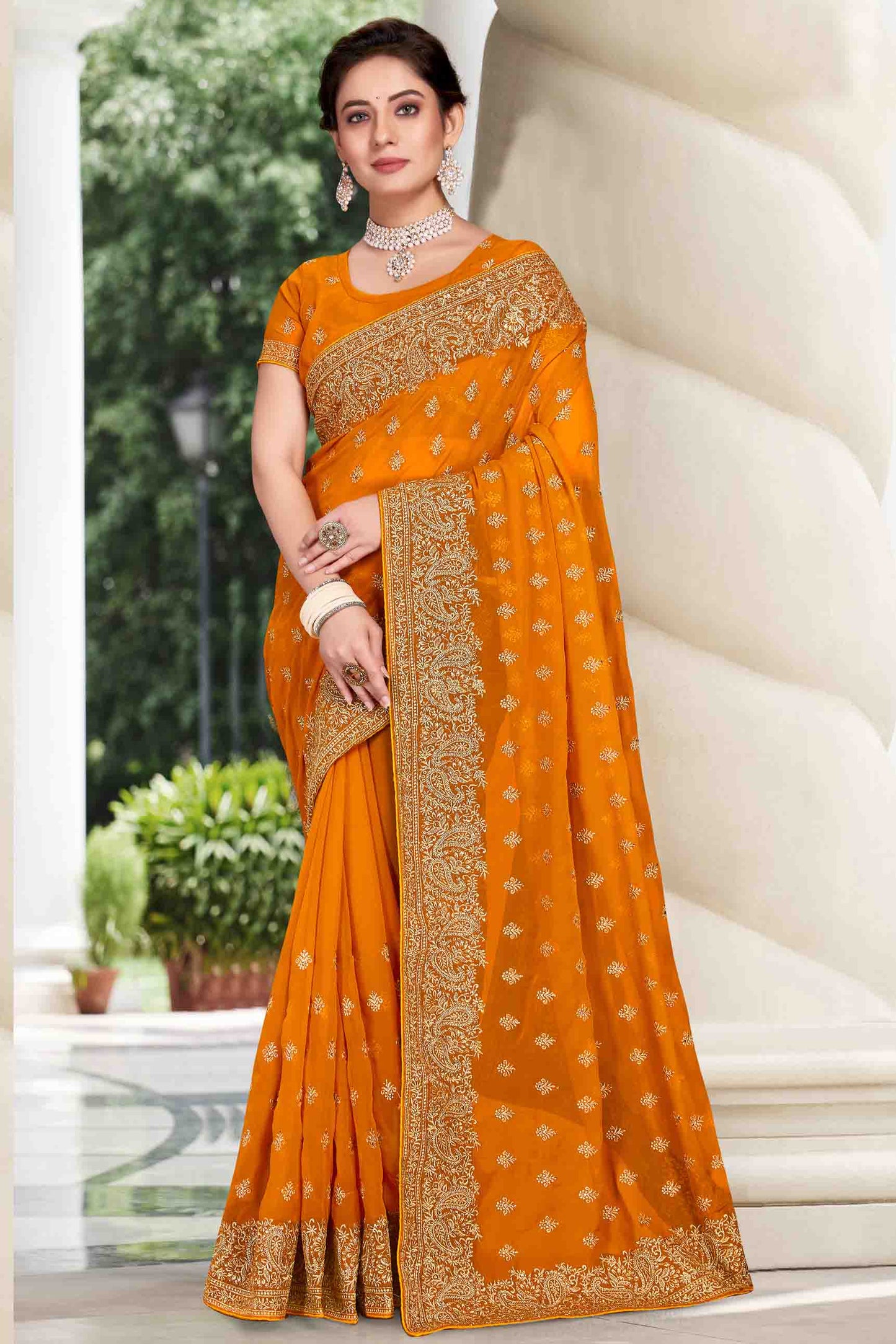 Mustard Colour Georgette Designer Saree