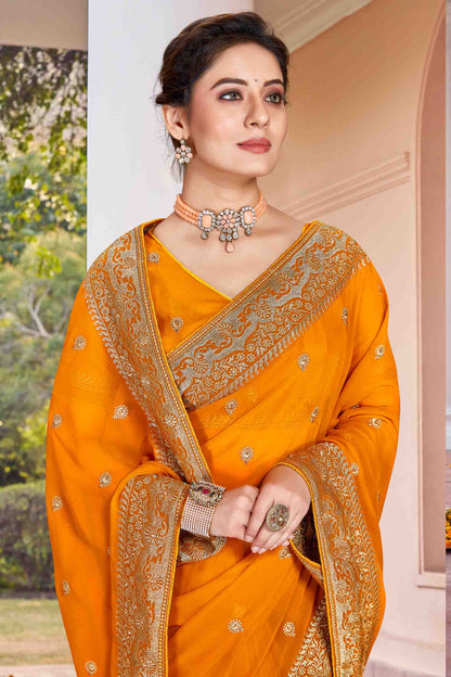 Mustard Colour Georgette Designer Saree