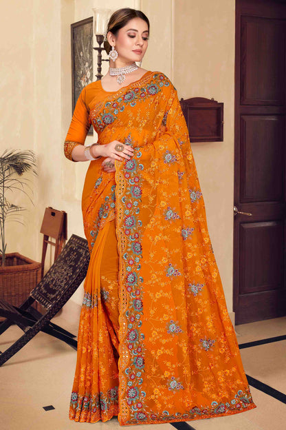 Mustard Colour Georgette Designer Saree