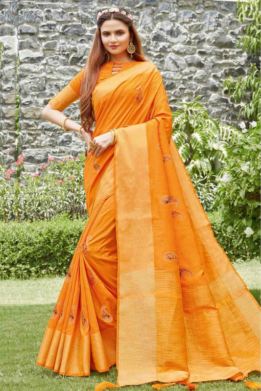 Mustard Colour Handloom Silk Traditional Saree