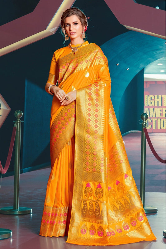 Mustard Colour Jacquard Silk Traditional Saree