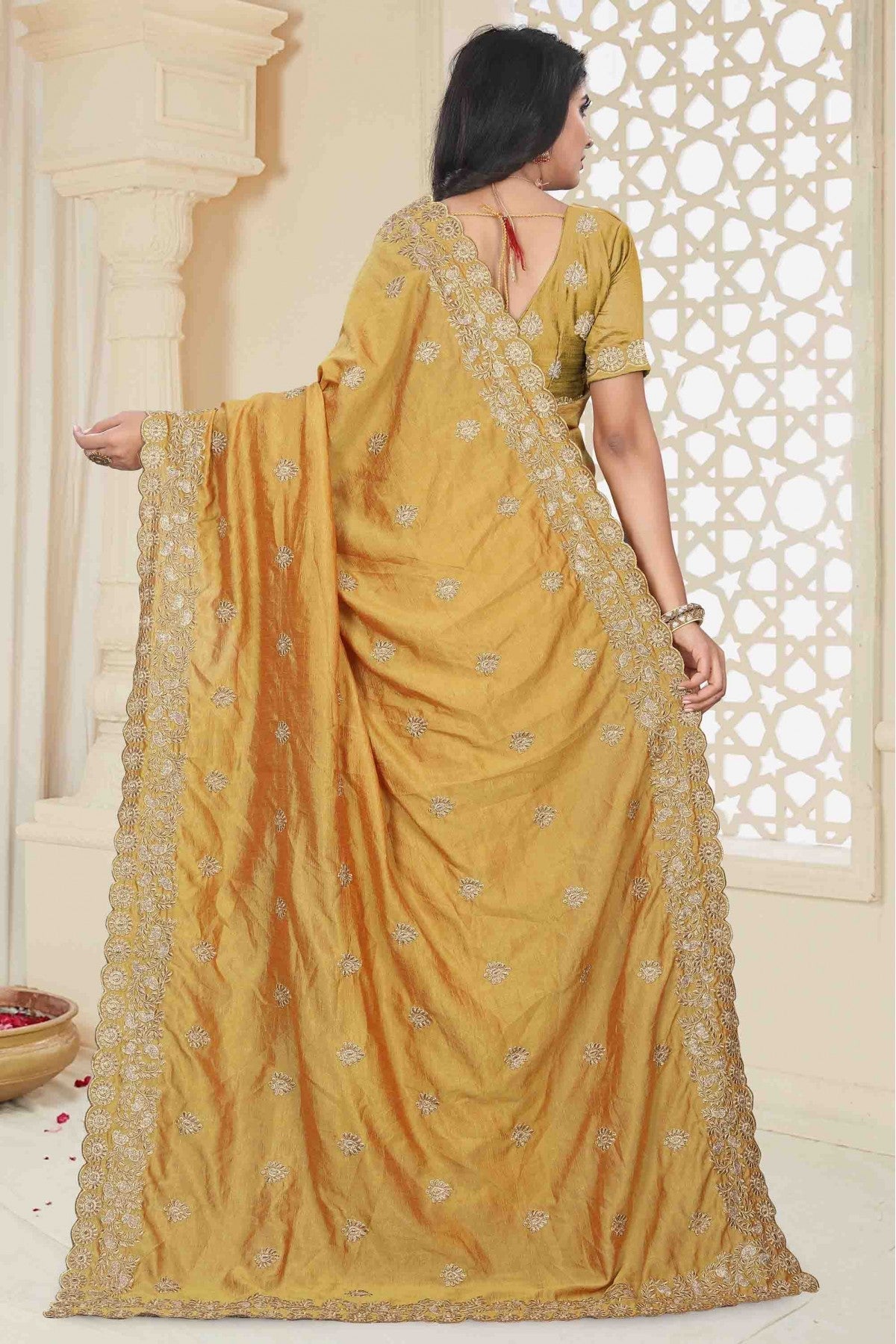 Mustard Colour Mayo Silk Designer Saree