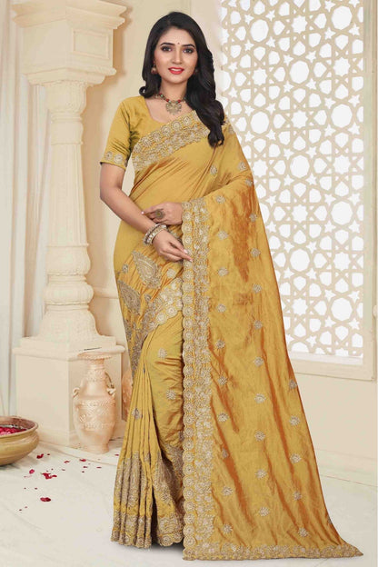 Mustard Colour Mayo Silk Designer Saree