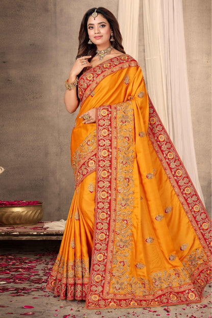 Mustard Colour Satin Designer Saree