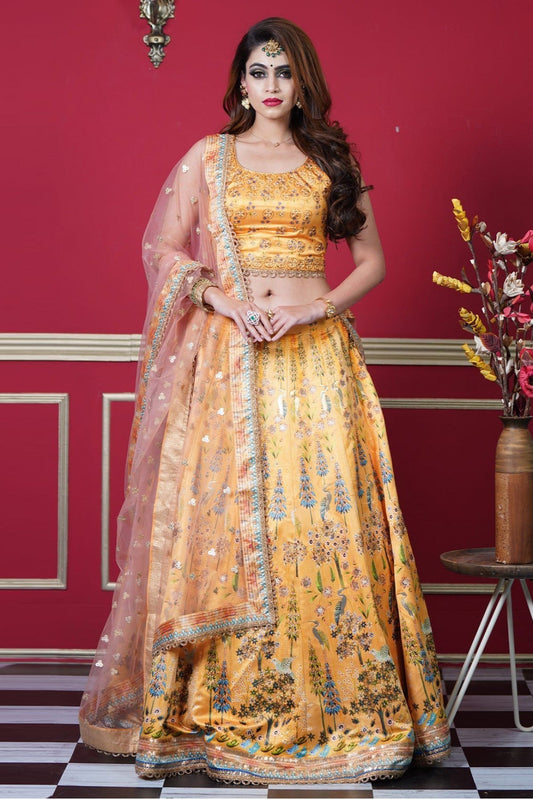 Mustard Colour Silk Embroidery Lehenga Choli