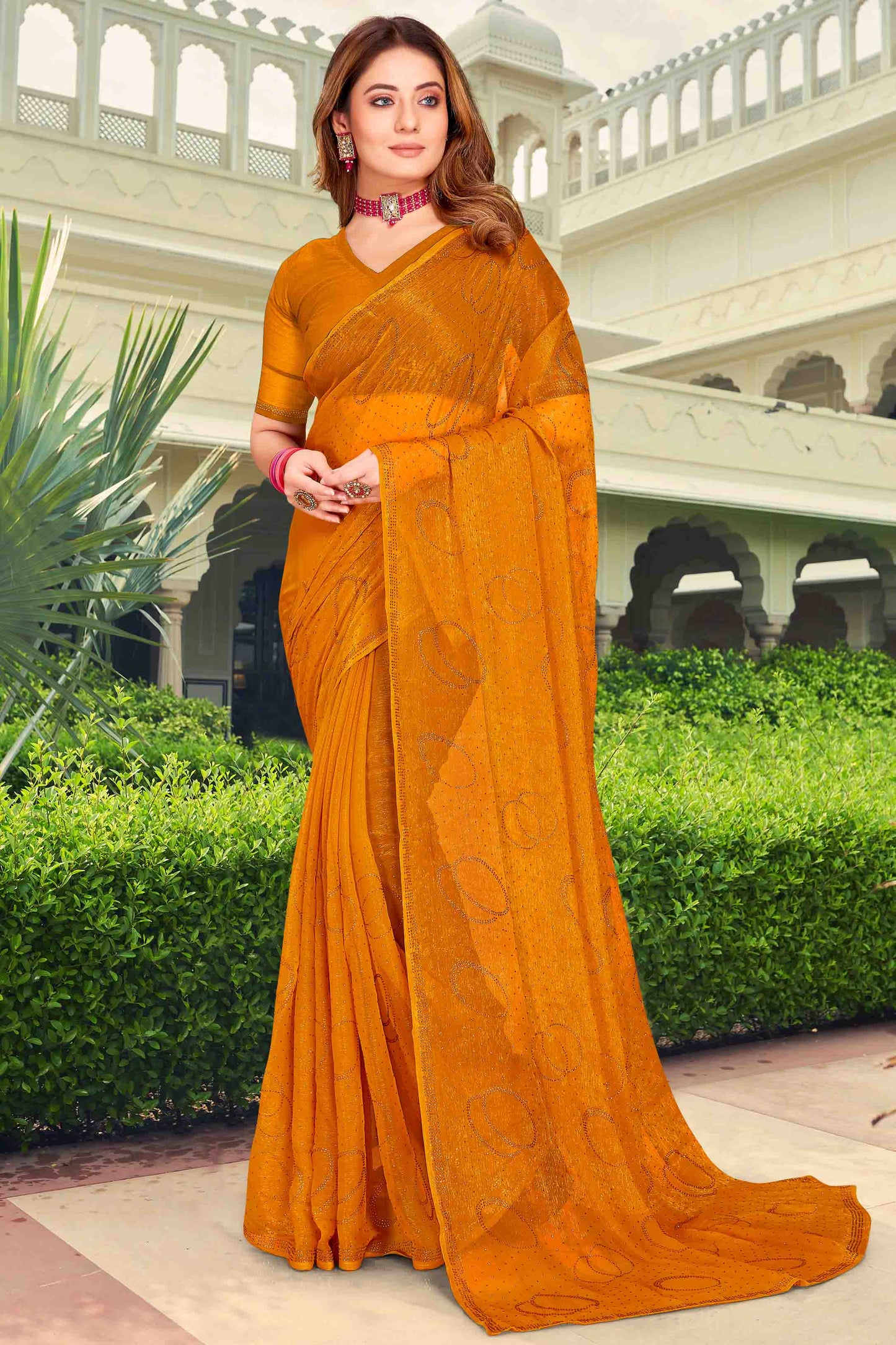 Mustard Colour Simmer Chiffon Designer Saree