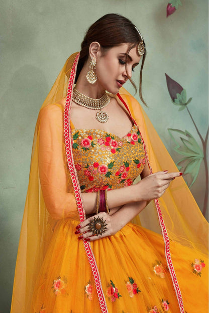 Mustard Colour Soft Net Sequins Work Lehenga Choli