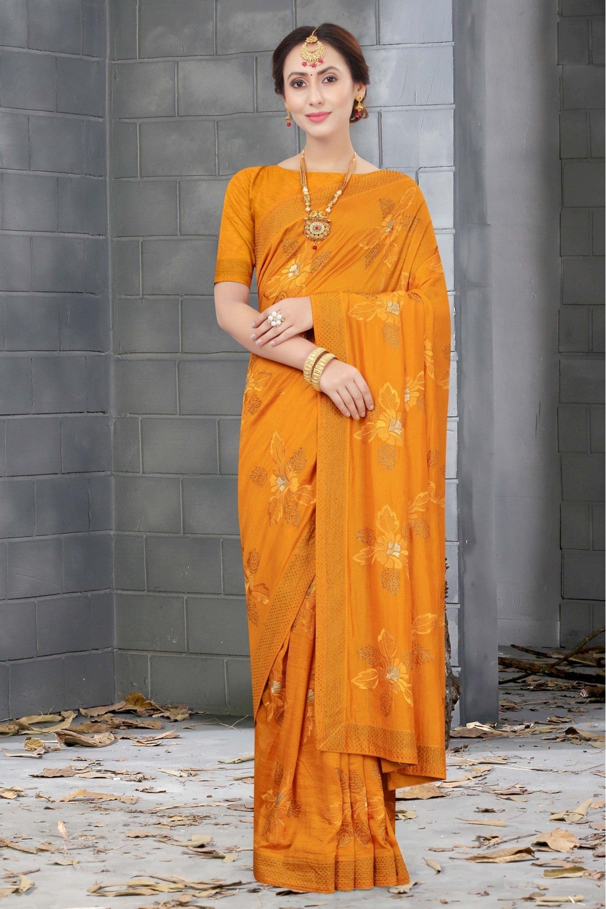 Mustard Colour Vichitra Silk Designer Saree