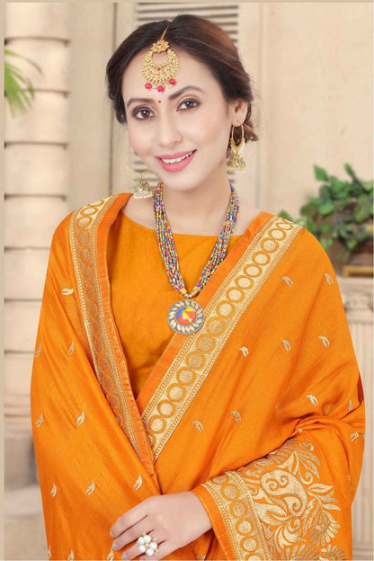 Mustard Colour Vichitra Silk Designer Saree