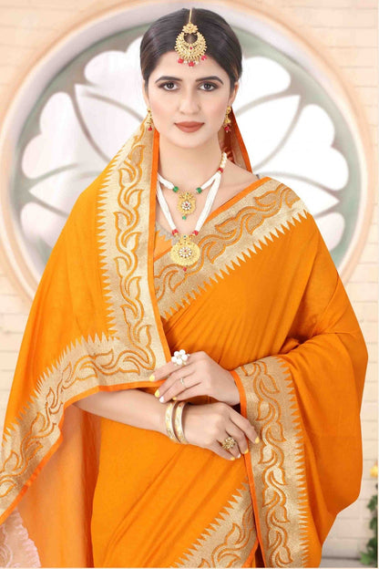 Mustard Colour Vichitra Silk Designer Saree