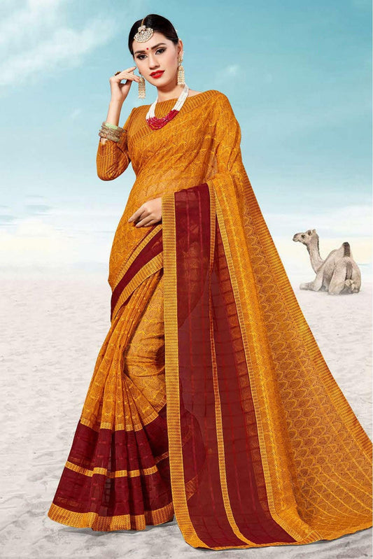 Mustard and Maroon Colour Kota Traditional Saree