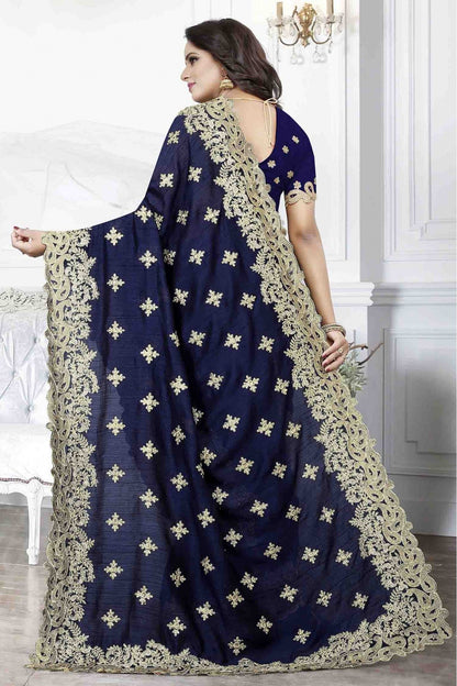 Navy Blue Colour Cherry Silk Designer Saree