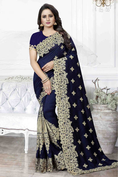 Navy Blue Colour Cherry Silk Designer Saree