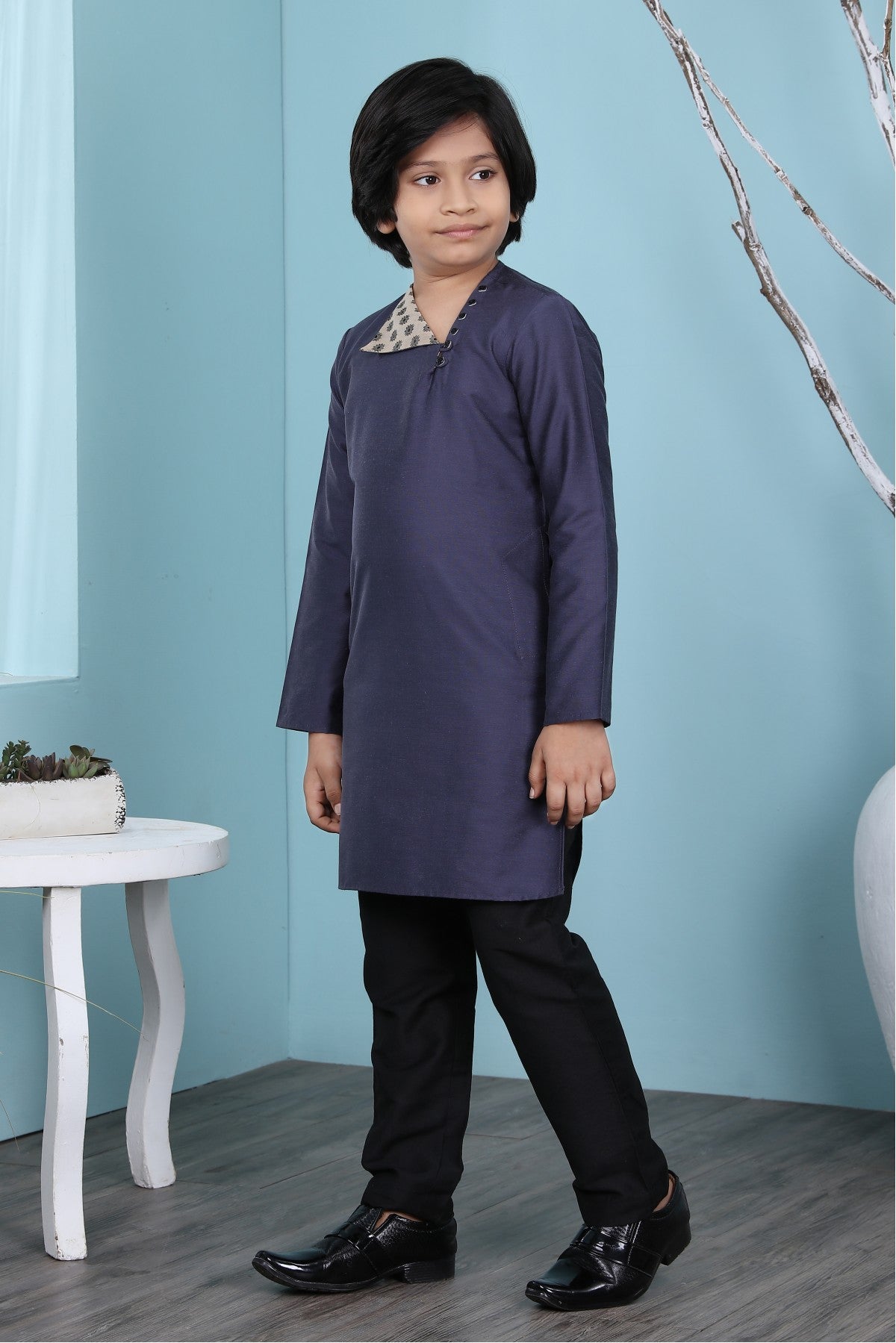 Navy Blue Colour Cotton Silk Kurta Pajama VSBW1070085