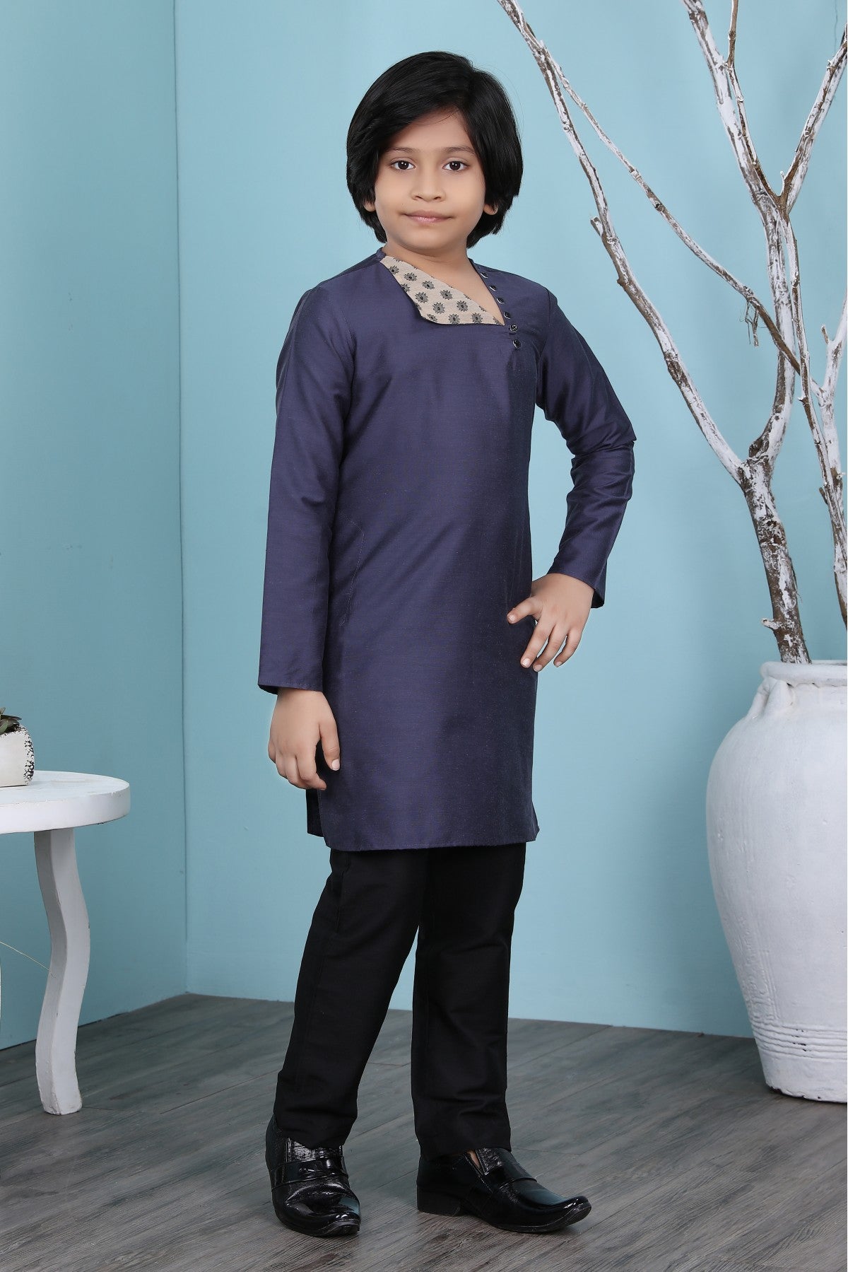 Navy Blue Colour Cotton Silk Kurta Pajama VSBW1070085