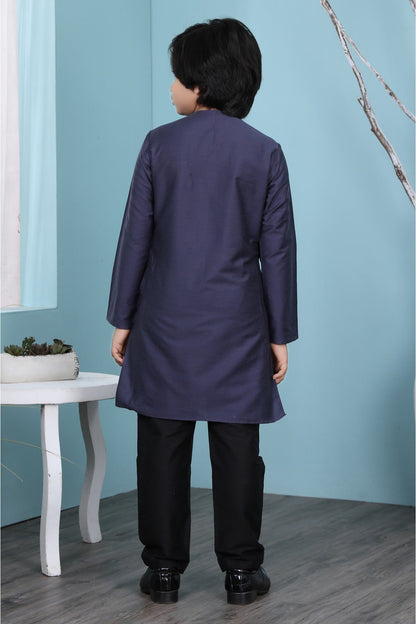 Navy Blue Colour Cotton Silk Kurta Pajama VSBW1070085